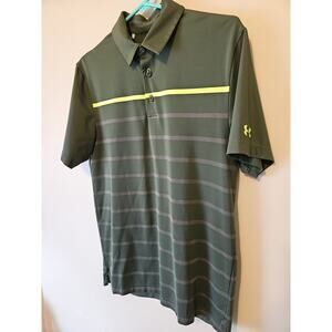 Under Armour Mens Green Striped Heat Gear Golf Polo Small Shirt